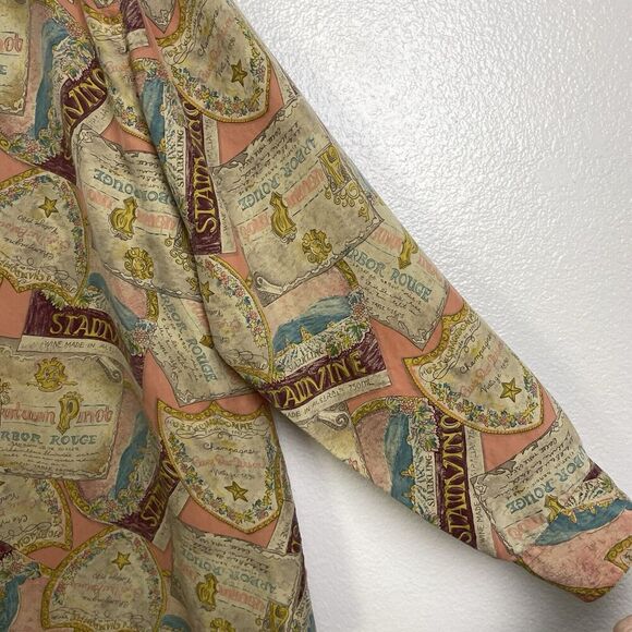 Rouie Women's Silk Blouse Size 12 Button Up Shirt Top Multi Vino Wine Print - Picture 6 of 12